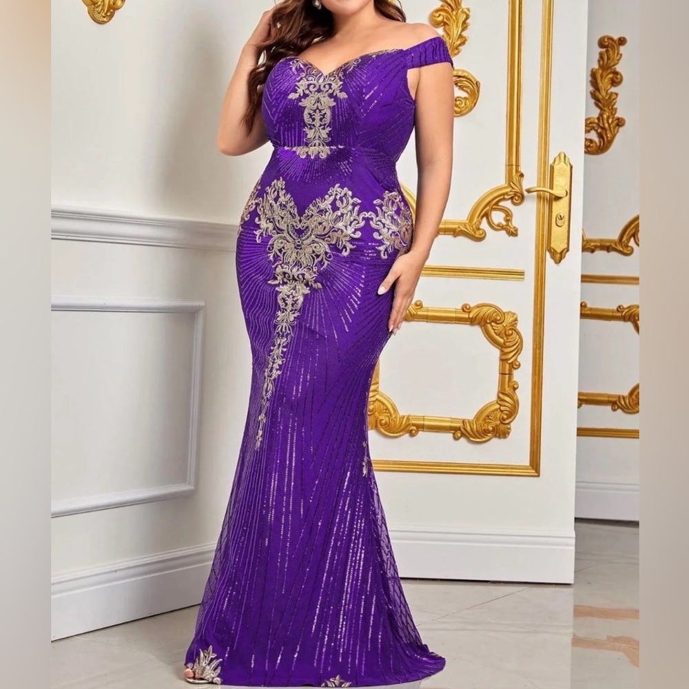 🛑SOLD IN BOUTIQUE🛑#105 Purple and gold sequined formal gown - 4X/24W